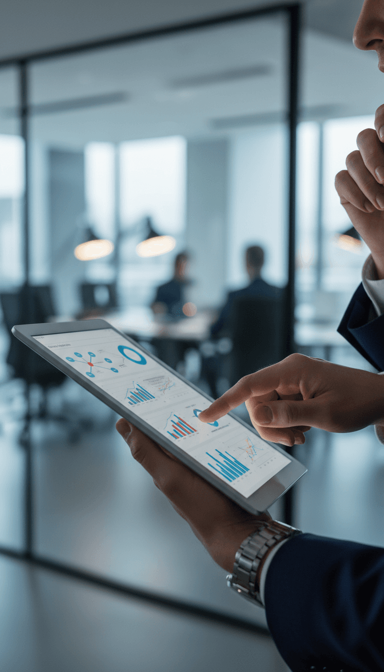 Strategic advisor reviewing performance metrics